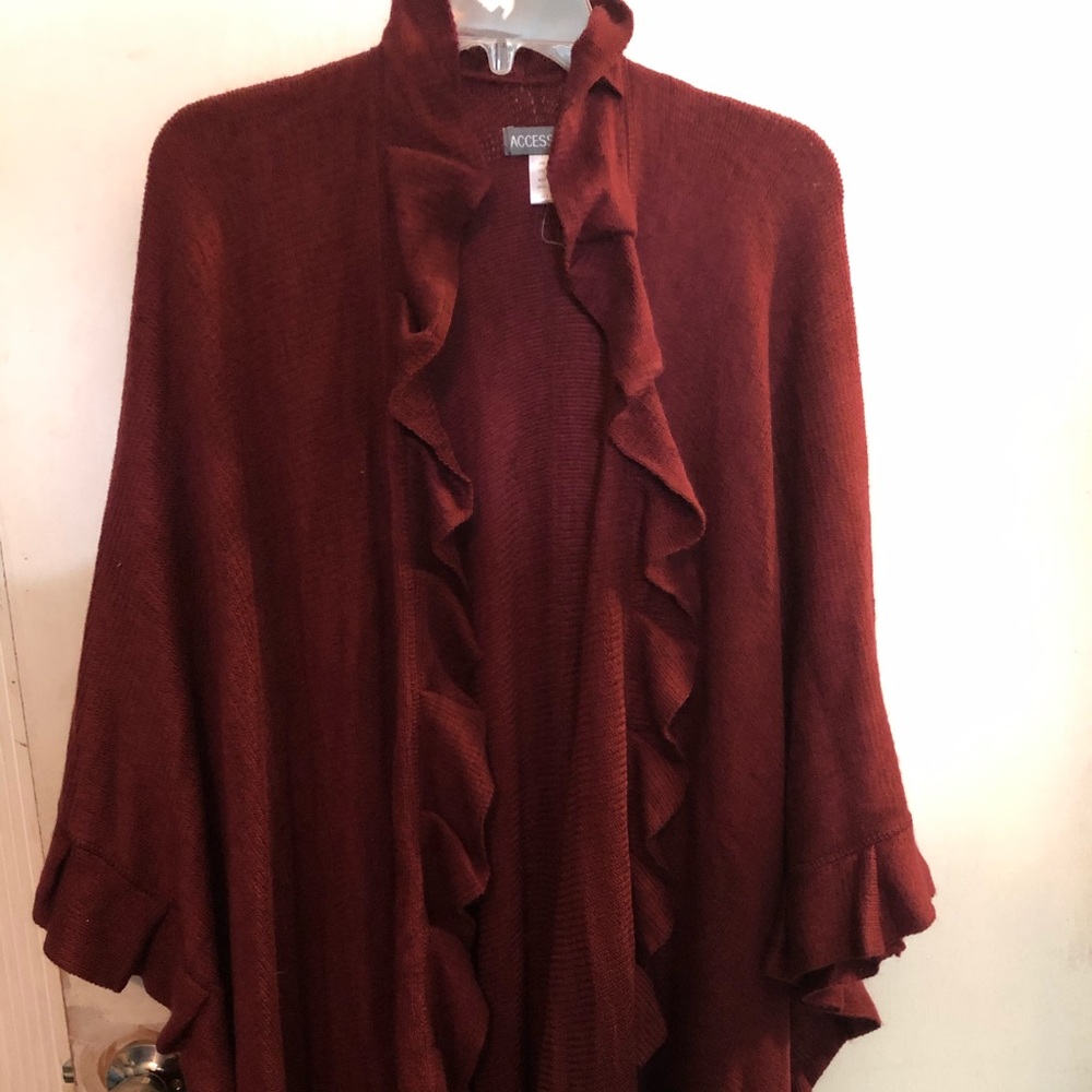 New Burgundy Shawl Ruffle Sweater